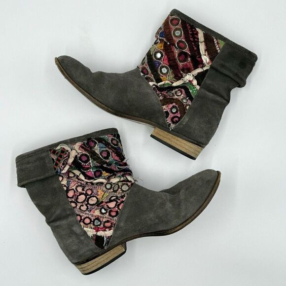 Anthropologie Howsty Slouchy Ankle Booties, Grey Suede Boho Made In Spain - Picture 1 of 11